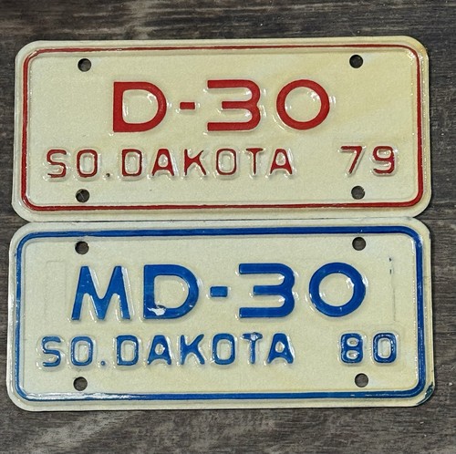 2 South Dakota Dealer motorcycle license plates - Rare- 1979-1980- Dealer #30