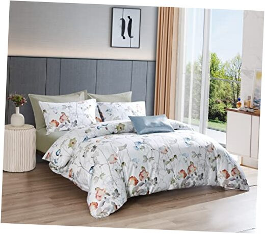 Vintage Floral White Duvet Cover Set - 3 Piece Retro Print Bedding