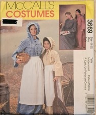 McCalls Pattern 3669 women's colonial costume sizes 8-22 UNCUT