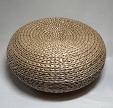 Woven Rattan Round Pouf Ottoman Foot Stool Wire Frame Natural 15 x 6 Boho
