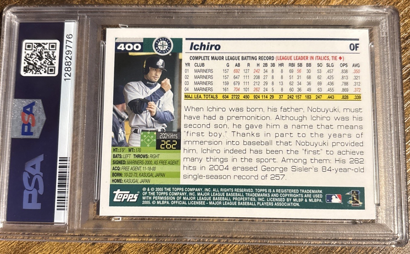 ICHIRO SUZUKI 2005 TOPPS #400 PSA 10 GEM MINT HOF SEATTLE MARINERS CENTERED! view 2