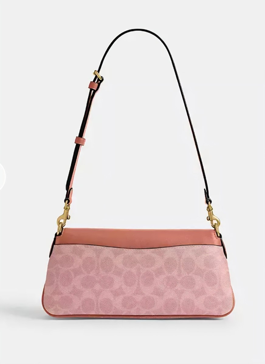 バッグ COACH Signature Flap Shoulder Bag Pink NWT COACH Jet Shoulder Bag Signature Canvas Brass Melon Pink CBA83