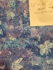 TEXTURE BUTTERFLIES FABRIC BLUE LAVENDER WHITE BUTTERFLY COTTON 42X 41 MORE