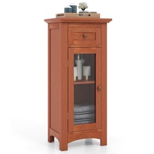 Bathroom Floor Cabinet with Single Glass Door Drawer Adjustable Shelf