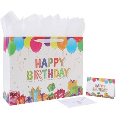 16.5'' Extra Large Birthday Gift Bag Set with 1 Count (Pack of 1), White