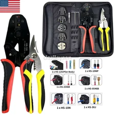 Ratchet Crimping Wire Crimper Plier Tools Set For Cable Connectors Terminals 