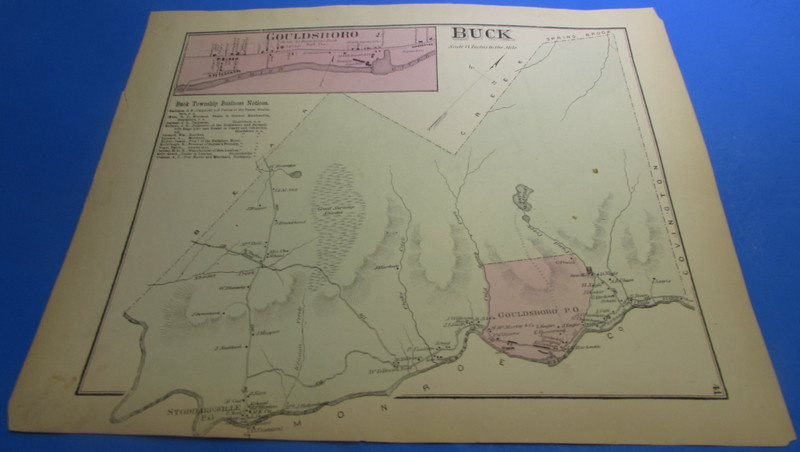 1873 BUCK TWP.  PA W BUSINESS NOTICES  - ORIGINAL MAP  - A. POMEROY - VG