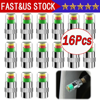 #ad 16x Car Tire Pressure Monitor Valve Stem Caps Sensor Indicator 3 Color Eye Alert $7.99