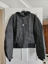 Santo Techwear Style Layered Hooded Bomber Jacket Faded Black Size Medium BNWT