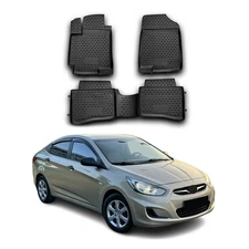 OMAC Floor Mats Liner for Hyundai Accent 2012-2017 Sedan Black TPE All-Weather