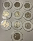 10 franklin half dollars 90% Silver Mixed Dates Very Good Condition