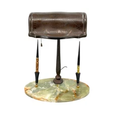 Parker Duofold Senior Fountain Pen & Pencil Desk Set Lamp w/ Acid Etched Shade