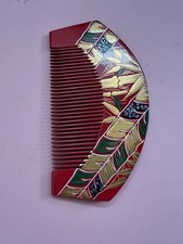 Lacquered Bamboo Makie Mother-of-Pearl Hair Comb Red Traditional Japanese Acce