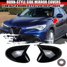 Pair Add-On Gloss Black Side Mirror Cap Cover For Alfa Romeo Stelvio 2017-2024