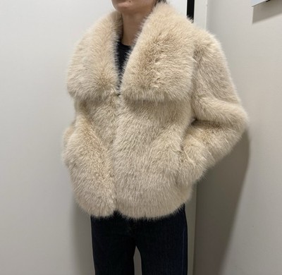 DDP Copperose Paris Faux Fur Jacket Soft Beige v-neck size S