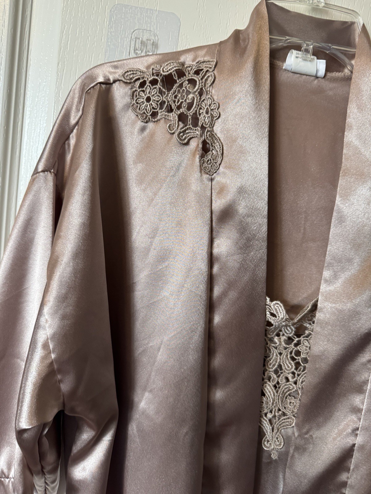 CINEMA ETOILE Gown L Lingerie 2 pc Set Satin Tan Nightgown Robe Size Small