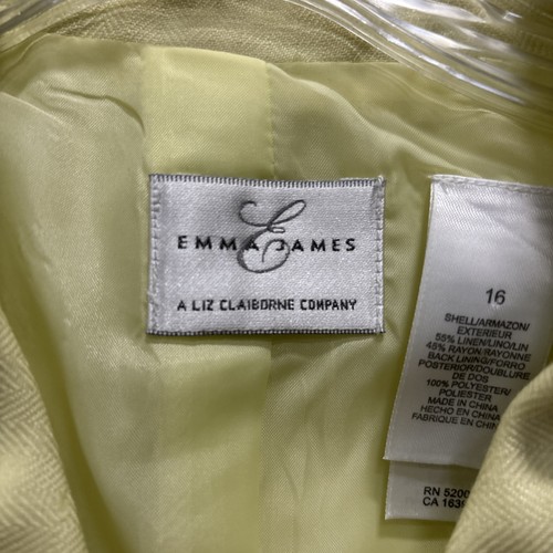 EMMA JAMES Women 2PC Yellow Linen Blend Pant Suit JACKET SIZE 16 PANTS SIZE 14 - Picture 2 of 10
