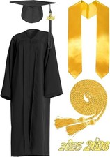 Matte Graduation Cap and Gown 2026 2025 Tassel Set with Honor Cord Graduation...