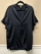 Victoria's Secret "Love" Kimono Satin Robe Ruffle Short Sleeve Black One Size