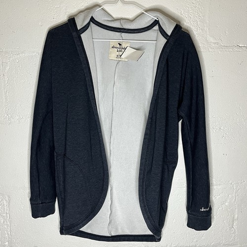 Abercrombie Kids Hooded Lounge Cardigan Size 9/10 Navy Blue And White - Picture 1 of 7