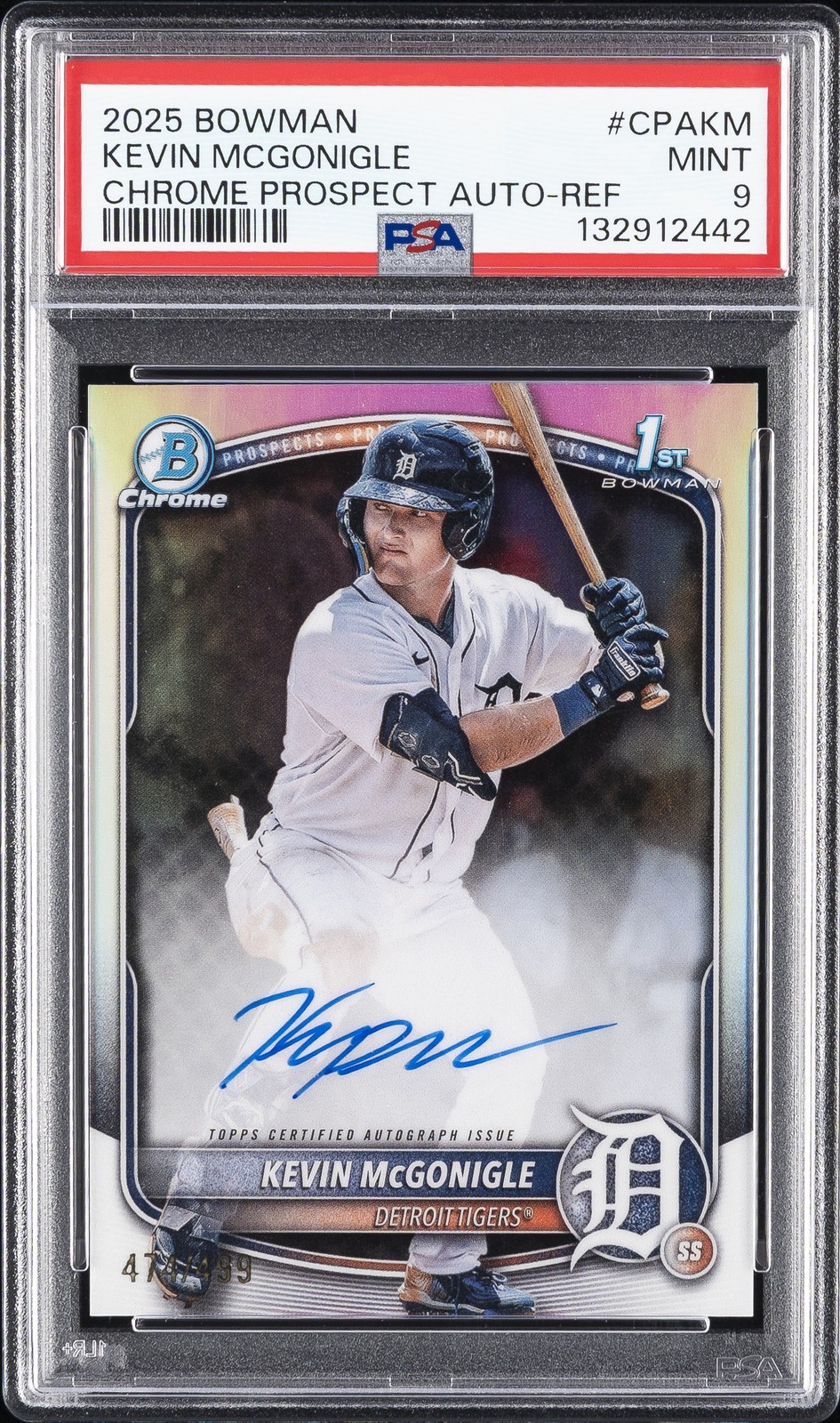 2025 BOWMAN CHROME PROSPECT AUTOS REFRACTOR #CPAKM KEVIN MCGONIGLE 474/499 PSA 9