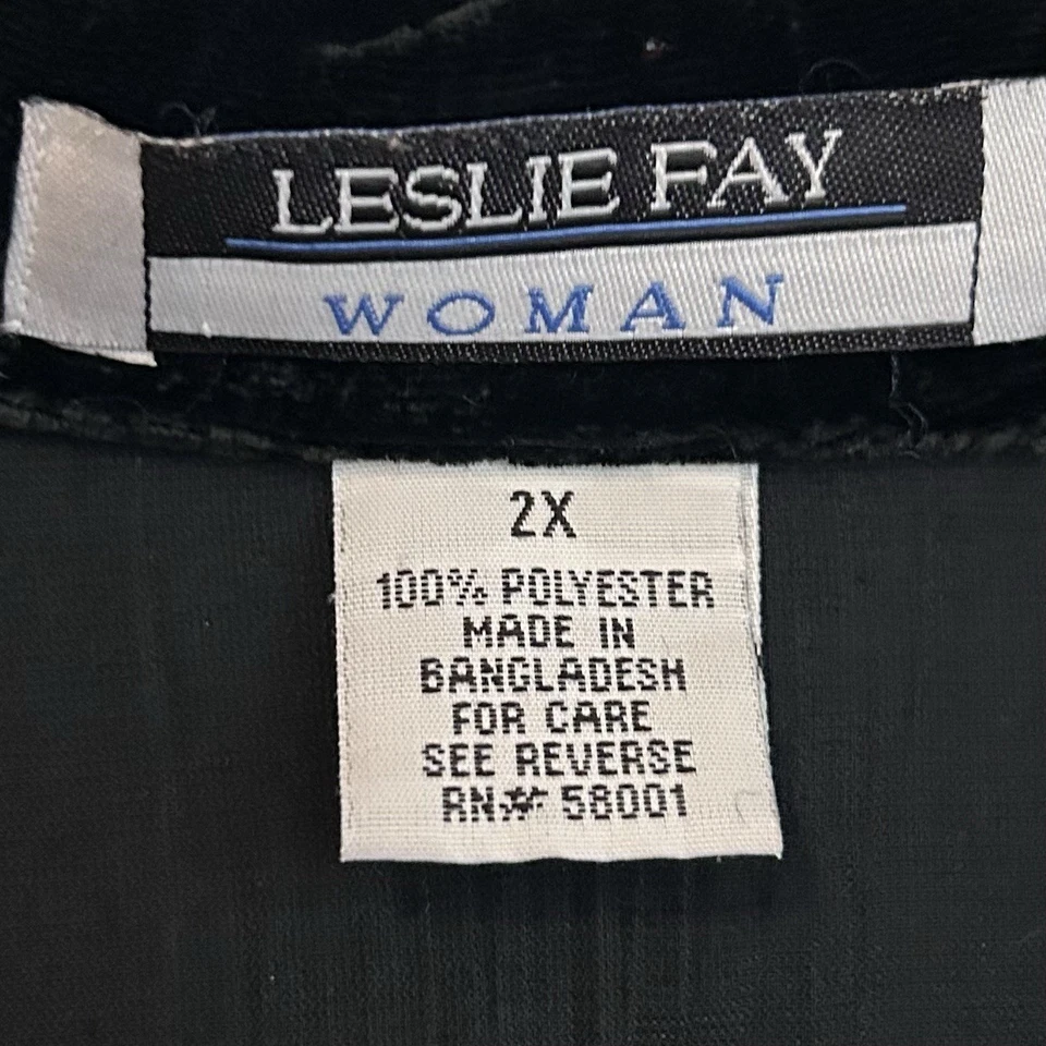 Chaqueta Camisa De Terciopelo Leslie Fay De Colección Talla 2X Bolsillos Abotonados Semi Transparente Negra Cuadrada Foto 4 de 4