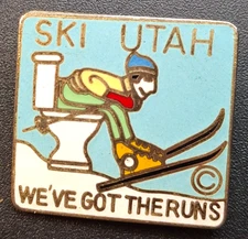 Vintage Ski Utah We've Got the Runs Skiing Slopes Enamel Pin Guy on Toilet
