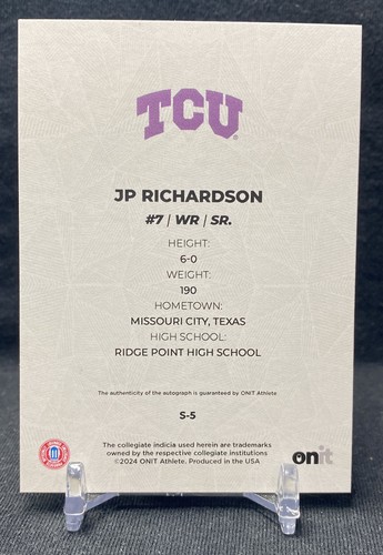 2024 ONIT Athlete Autograph JP Richardson #S-5 /200 *** COLOR MATCH *** - Picture 2 of 2