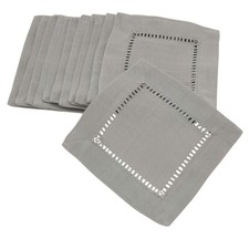 SARO LIFESTYLE Hemstitched Border Cocktail Napkin (Set of 12), Grey, 6"x6"