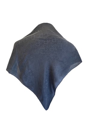 AS5#Roccobarocco Monogram Silk Scarf Dark Gray Square Logo Pattern Italy