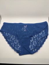 VICTORIA'S SECRET L GRAY FLORAL SCALLOP LACE LOGO WAISTBAND RARE BIKINI PANTIES