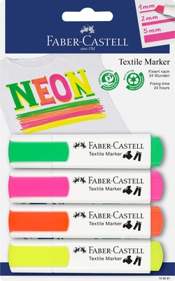 Faber-Castell 159591 - Textilmarker in Neonfarben für helle Stoffe, 4 Neon Marke