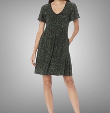 Lark & Ro Green Leopard Print Dress 4 Liteweight Summer Flirty Office Casual