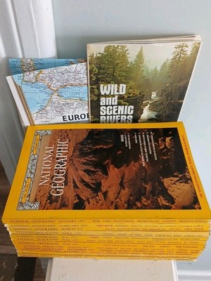 Vintage 1970's  National Geographic Magazine Full Set 1977 Jan-Dec.