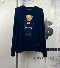 Polo Ralph Lauren Navy Knit Crewneck Pullover Sweater Bear Logo USA Men
