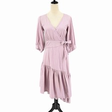 Free People S Lavender Cotton Linen Boho Whimsical Midi Cottagecore  Wrap Dress