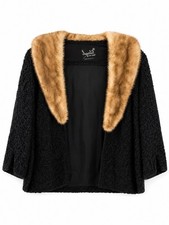MINT Vintage 50s 60s Black Ribbon Knit Jacket Genuine Blonde Mink Fur Collar