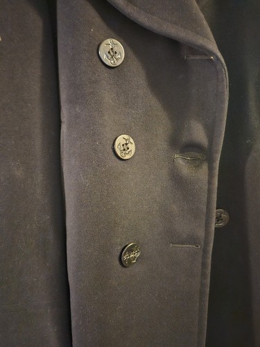 US Navy Pea Coat 38 Wool Black Jacket Petty Officer 1st Class Commissary Steward - Picture 4 of 10