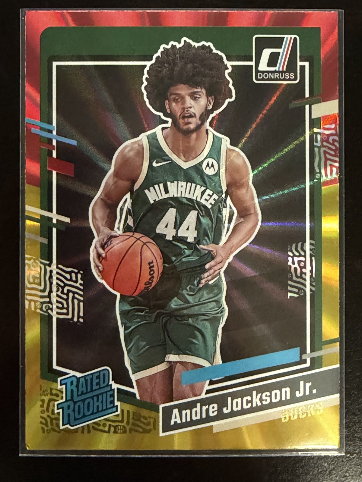 Andre Jackson Jr. 2023-24 Panini Donruss Rated Rookie Red & Gold Laser #210 RC