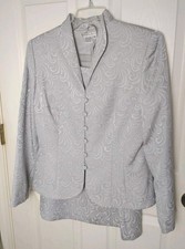 Maggy London 2 Piece Size 12 Jacket Skirt Suit Tan Textured Lined Paisley Vtg