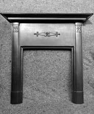 LARGE ANTIQUE VICTORIAN ART NOUVEAU CAST IRON FIREPLACE FIRE WOODBURNER SURROUND