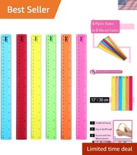 Colorful 12 Inch Plastic Rulers in 6 Pack - Perfect for Crafts  Office Supplies