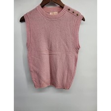 Pendleton Pink Virgin Wool Knit Sweater Vest Gold Button Shoulder Medium