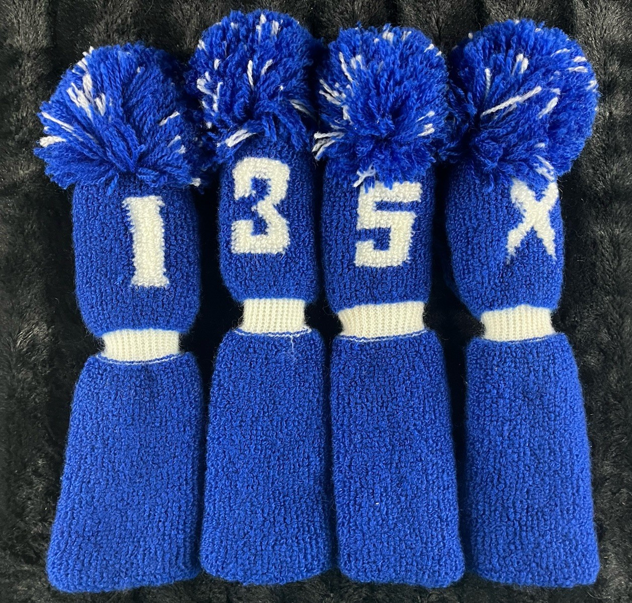 Head Covers 4 Pack Blue/white Striped Pom-pom Driver Wood Set