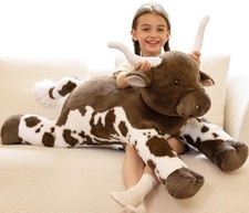 Tezituor 43.3 Giant Longhorn Cow Stuffed Animal, Hugging Fluffy Stuffed Cow Plus