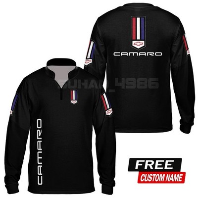 Custom Name Men's Chevrolet Camaro Logo 3D Zip Long Sleeve Shirt - All Size