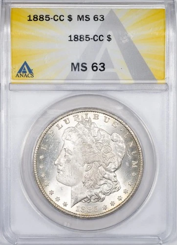 1885-CC ANACS MS63 Morgan Silver Dollar Carson City Mint Choice Uncirculated