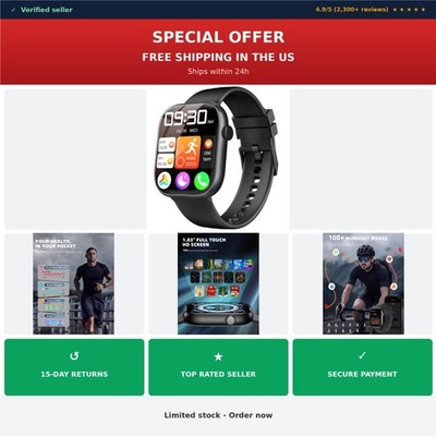 KIPTUMTEK T7 Smart Watch Bluetooth Calling Fitness Tracker Android iOS