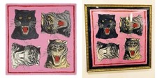 "Bufanda de seda rosa con estampado de cara de tigre Gucci colección otoño/invierno 2017 34"" X 34"" pulgadas"