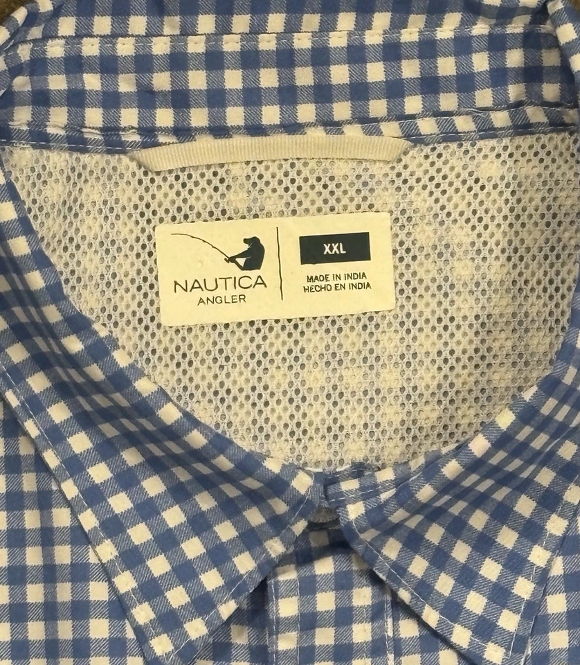 Nautica Angler Performance SS Shirt Blue & White Gingham Pattern , Size XXL - Image 3 of 4
